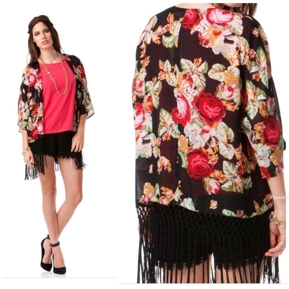 Quinn Floral Kimono Fringe Hem S Small Grandma Core - Picture 1 of 8
